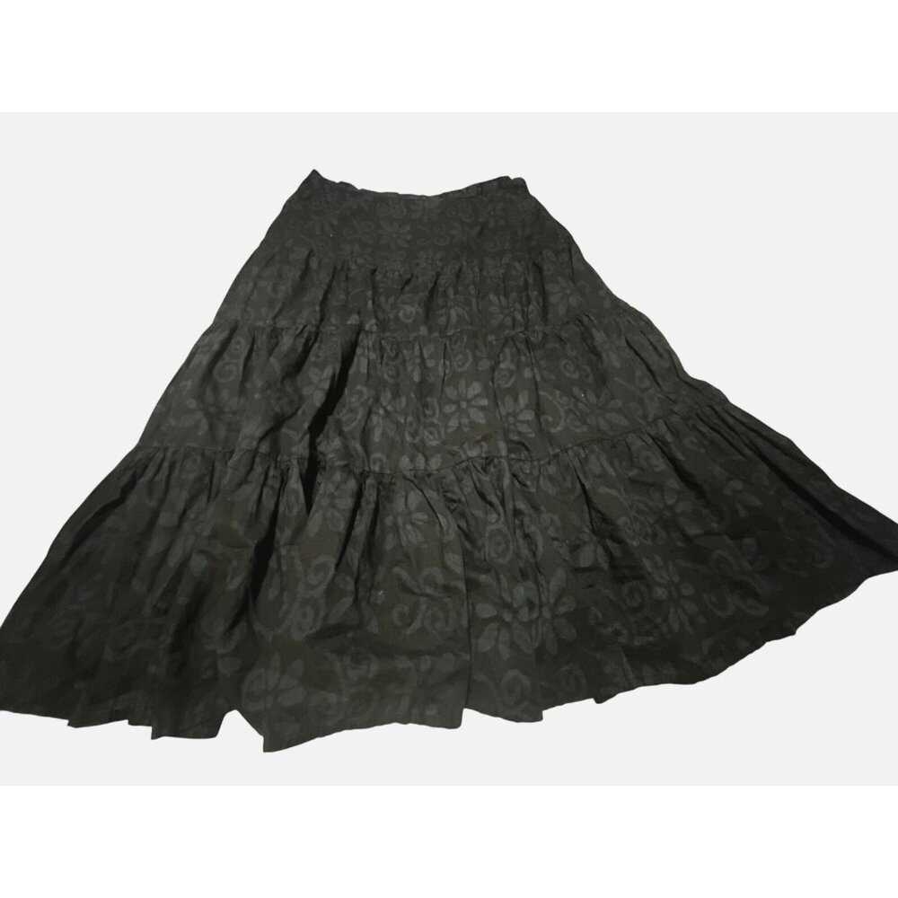 Westbound XL Black Cotton Floral Patterned Tiered Skirt With Side Zipper Closure